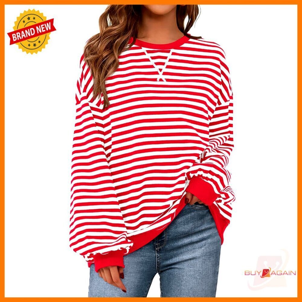 Striped Oversized Sweatshirt Y2K Casual Loose Fit Crewneck Pullover Top